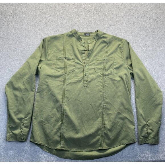 Coofandy  Henley Shirt Long‎ Sleeve size XL,Green,Pockets,Rayon,Preppy,Buttons - Picture 1 of 9